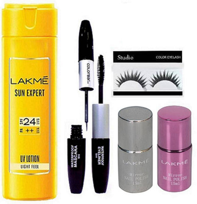 studio Eyelashes, Colorbar 2 in one Eyeliner and Mascara, Sun Expert 24SPF Body Lotion, Mirror Nail Polish Set of 2(Set of 5)
studio Eyelashes, Colorbar 2 in one Eyeliner and Mascara, Sun Expert 24SPF Body Lotion, Mirror Nail Polish Set of 2(Set of 5)