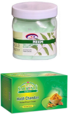 Pink Root NEEM CREAM 500ML WITH NATURENCE HALDI CHANDAN BLEACH 200G(Set of 2)