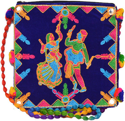 KRISHNA HANDLOOM Girls Casual Blue Cotton Sling Bag