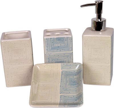 Scrafts Cream Blue Line Square Set of 4 Ceramic Bathroom Set Washing Machine Soap Dispenser
Scrafts Cream Blue Line Square Set of 4 Ceramic Bathroom Set Washing Machine Soap Dispenser