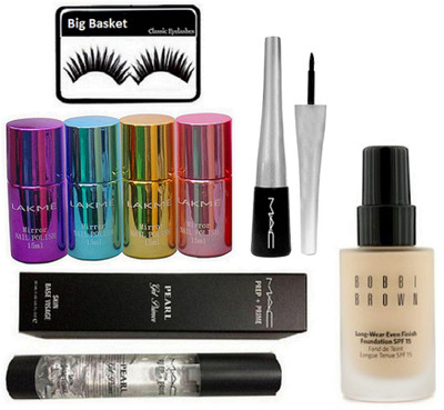 big basket Eyelashes, Mac Prep+Prime Pearl Gel Primer, Liquid Eyeliner, Bobbi Brown Long Wear Even Finish Foundation Spf 15 , Mirror Nail Paint (Pack of 4)(Set of 8)
big basket Eyelashes, Mac Prep+Prime Pearl Gel Primer, Liquid Eyeliner, Bobbi Brown Long Wear Even Finish Foundation Spf 15 , Mirror Nail Paint (Pack of 4)(Set of 8)