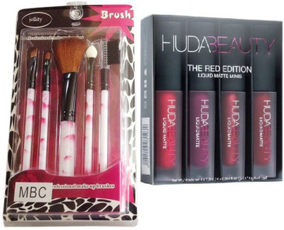 jollity Make Up Brush Set Of 5 And Red Edition (Set Of 2)(Set of 2)