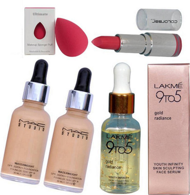 Ultimate Sponge Puff With Mac Studio Waterweight Foundation, Colorbar Matte Finish Lipstick, 9 To 5 Gold Rediance Serum (Set of 5)(Set of 5)
Ultimate Sponge Puff With Mac Studio Waterweight Foundation, Colorbar Matte Finish Lipstick, 9 To 5 Gold Rediance Serum (Set of 5)(Set of 5)