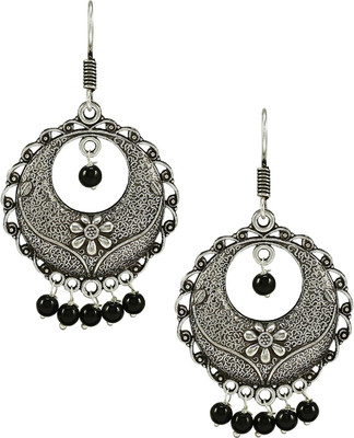 GanpatiBazaar Silver Black Earring Set Pearl Alloy Chandbali Earring