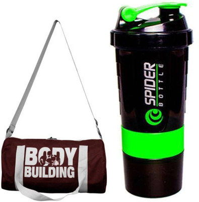 Snipper Combo of Bodybuilding Bag Wine and Spider Shaker Green Gym & Fitness Kit