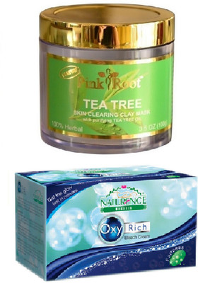 Pink Root TEA TREE MASK 100G WITH NATURENCE OXY RICH BLEACH 230G(Set of 2)