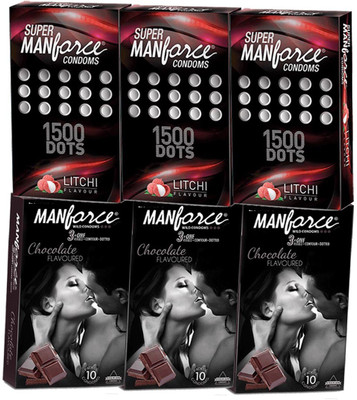 Manforce Condom Chocolate And Litchi Condom(Set of 6, 60S)