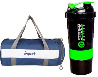Snipper Combo of Shoe Compartment Blue Bag and Shaker Green Gym & Fitness Kit
