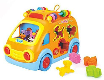 KRIVAN Innovative Vehicle Happy Bus with Music & Lights & Blocks Learning Educational Toys(Multicolor)