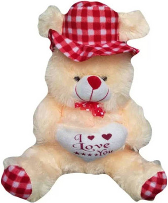 HOMOKART Beige & Red Check Cap Teddy Bear - 20 inch(Beige, Red)