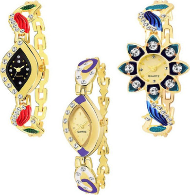Ismart Best Combo Pack 3 Stylish Diamond Studded Party-Wedding Style Watch For Girls & Women 01TW013 Watch Watch - For Women