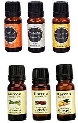 Karma Set of 6 100% Pure Therapeutic Essential Oils Jasmine Ylang Ylang Champa ,Jojoba,Ginger,Citronella 10ml Bath Care Bath Oil Essential Oil Not for internal use(10 ml)
Karma Set of 6 100% Pure Therapeutic Essential Oils Jasmine Ylang Ylang Champa ,Jojoba,Ginger,Citronella 10ml Bath Care Bath Oil Essential Oil Not for internal use(10 ml)