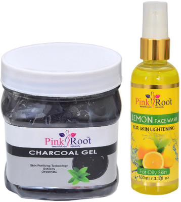 Pink Root CHARCOAL GEL 500ML WITH LEMON FACE WASH 100ML(Set of 2)