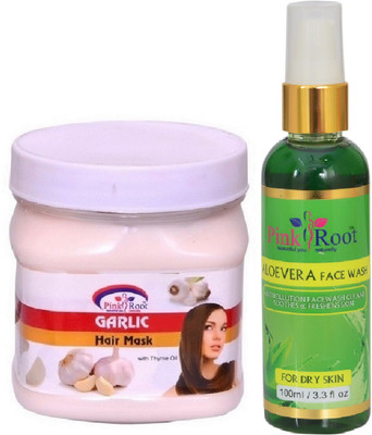 Pink Root GARLIC MASK 500ML WITH ALOEVERA FACE WASH 100ML(Set of 2)
