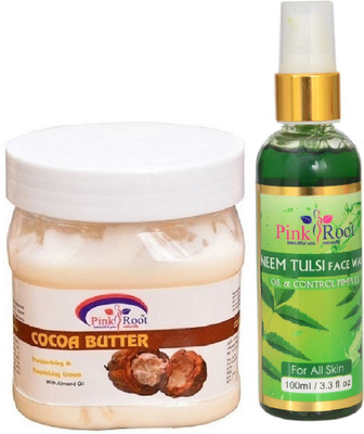 Pink Root COCOA BUTTER CREAM 500ML WITH NEEM FACE WASH 100ML(Set of 2)