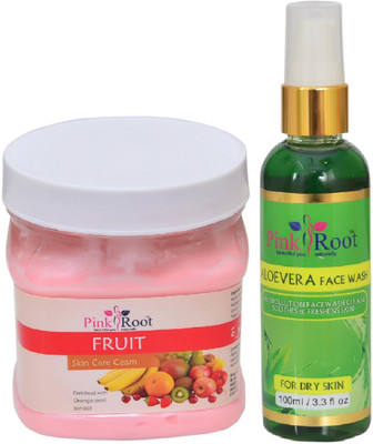Pink Root FRUIT CREAM 500ML WITH ALOEVERA FACE WASH 100ML(Set of 2)