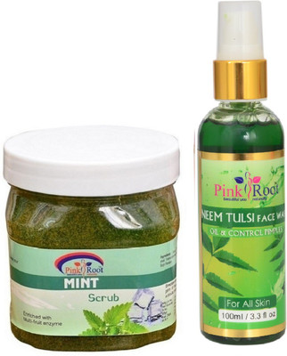 Pink Root MINT SCRUB 500ML WITH NEEM FACE WASH 100ML(Set of 2)