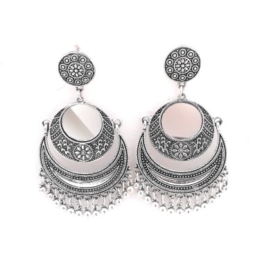 Preet Art Jewellery Oxidied Mirror Long Chandbali German Silver Chandbali Earring