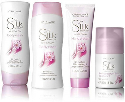 Oriflame Sweden Silk Beauty White Glow Combo (Body Wash, Body Lotion, Hand Cream, Roll On)(Set of 4)
Oriflame Sweden Silk Beauty White Glow Combo (Body Wash, Body Lotion, Hand Cream, Roll On)(Set of 4)
