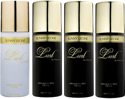 LUST BY SUNNY LEONE 1 Lust WHITE & 3 Lust BLACK Body Spray - For Men(600 ml, Pack of 4)