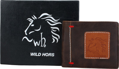 wild hors Men Casual Brown Genuine Leather Wallet(8 Card Slots)
