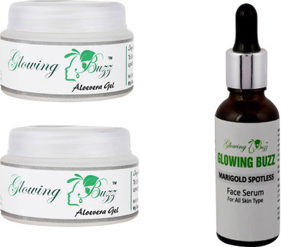 Glowing Buzz Combo of Aloevera gel pack of 2 and marigold face serum(Set of 3)