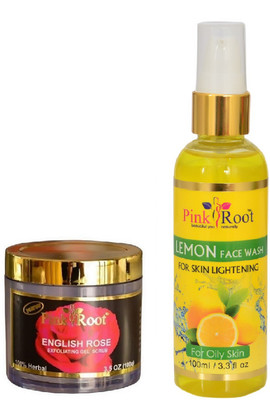 Pink Root ENGLISH ROSE SCRUB 100G WITH LEMON FACE WASH 100ML(Set of 2)