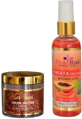 Pink Root COCOA BUTTER SCRUB 100G WITH PAPAYA FACE WASH 100ML(Set of 2)