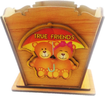 Grow More Money 1 Compartments Wooden Pen Stand(Light Brown)
