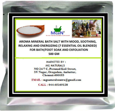 MGBN AROMA MINERAL BATH SALT WITH MOOD, SOOTHING, RELAXING & ENERGIZING (7 ESSENTIAL OIL BLENDED)FOR BATH/FOOT SOAK AND EXFOLIATION 500 GM(500 g) 
MGBN AROMA MINERAL BATH SALT WITH MOOD, SOOTHING, RELAXING & ENERGIZING (7 ESSENTIAL OIL BLENDED)FOR BATH/FOOT SOAK AND EXFOLIATION 500 GM(500 g)