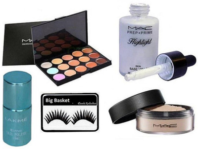 big basket Eyelashes, Mac 15 shade concealer palette,Prep + Prime Skin Base Visage Highlighter White,Mac Loose powder,Nail polish(Set of 5)
big basket Eyelashes, Mac 15 shade concealer palette,Prep + Prime Skin Base Visage Highlighter White,Mac Loose powder,Nail polish(Set of 5)