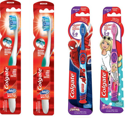 Colgate 360 Visible White + Super Hero's Family Pack Extra Soft Tooth Brushes Extra Soft Toothbrush(Pack of 4)
Colgate 360 Visible White + Super Hero's Family Pack Extra Soft Tooth Brushes Extra Soft Toothbrush(Pack of 4)