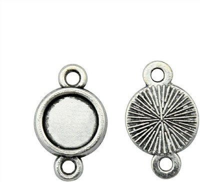 Mrithi 20Pcs Round Cabochon Connector Settings Silver Tone - 2 Loops - 10mm