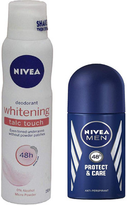 Nivea (Whitening Talc Touch Deodorant 150ml + Men Protect Care Roll On 25ml)(Set of 2)
Nivea (Whitening Talc Touch Deodorant 150ml + Men Protect Care Roll On 25ml)(Set of 2)