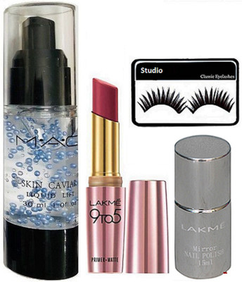 studio Eyelashes, Mac Skin Cavial Primer, 9to5 Primer+matte Lipstick, Mirror Nail polish(Set of 4)
studio Eyelashes, Mac Skin Cavial Primer, 9to5 Primer+matte Lipstick, Mirror Nail polish(Set of 4)