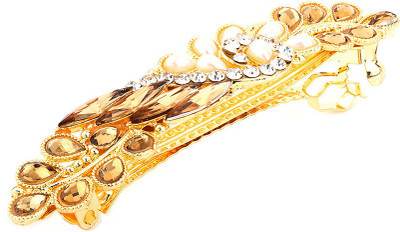 Voylla Cocktail Hair Clip - Pink Pearl Hair Claw(Gold)