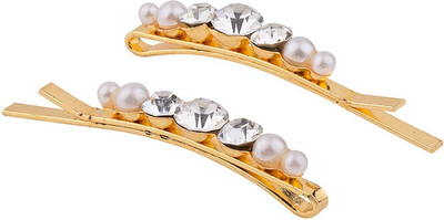 Voylla Golden Hair Pins with Stones and Pearls Hair Pin(Gold)