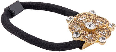 Voylla Black Hair Band with Golden Floral Motif Hair Band(Gold)
