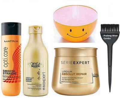 Pro longwear combo Hair Brush, Repair L'oreal Absolut Lipidium Hair Shampoo With Serieexpert Lipidium Absolute Repair Masque Hair Mask, Opticare Smooth &Matrix Opticare Smooth & Straight Hair Shampoo + Bowl(Set of 5)
Pro longwear combo Hair Brush, Repair L'oreal Absolut Lipidium Hair Shampoo With Serieexpert Lipidium Absolute Repair Masque Hair Mask, Opticare Smooth &Matrix Opticare Smooth & Straight Hair Shampoo + Bowl(Set of 5)