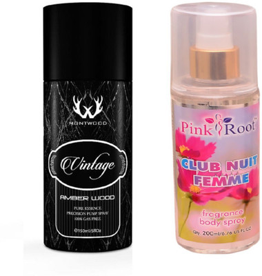 Pink Root CLUB NUIT FEMME MIST WITH MONTWOOD VINTAGE AMBER WOOD DEO 150ML(Set of 2)
Pink Root CLUB NUIT FEMME MIST WITH MONTWOOD VINTAGE AMBER WOOD DEO 150ML(Set of 2)