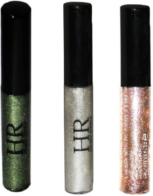 HR combo of 3 waterproof glitter shimmer eye liner green silver rose gold 5 ml(Green, SIlver, Rose gold)