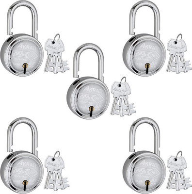 AKRATI INDIA 007 - 66mm (Pack of 5) Padlock(Chrome)