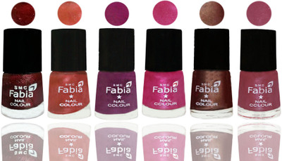 FABIA 6pcs (6ml each) Glossy Shine Nail Polish Premium Collection for Wedding, Party, Collage Girls 177 Brick Red-Dark Peach-Shock Pink-Pink-Light Coffee-Pink Maroonish(Pack of 6)