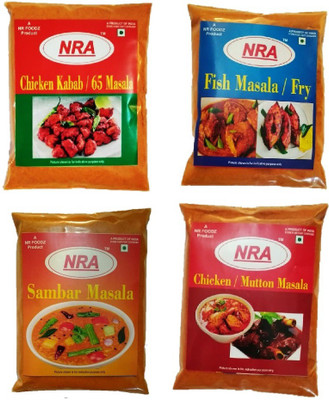 NRA Masala Pack of400g (100g each) - Sambar masala, Chicken kabab/65 masala, Chicken /mutton masala (2in1), Fish curry / Fish Fry masala.(4 x 100 g)
NRA Masala Pack of400g (100g each) - Sambar masala, Chicken kabab/65 masala, Chicken /mutton masala (2in1), Fish curry / Fish Fry masala.(4 x 100 g)