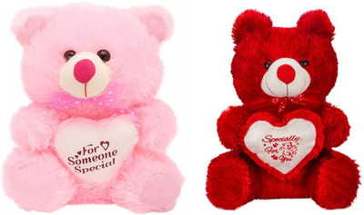 Hm Teddy Bear Soft Toys Pink And Red Combo Pack Of 2 - 26 cm(Red, Pink), Pink;red