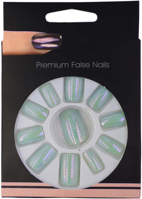 One Personal Care Premium False Nails | Chrome Finish UBB172-012 Feroza Blue(Pack of 12)