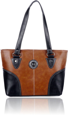Leather Land Shoulder Bag(Tan, Black), Black;tan