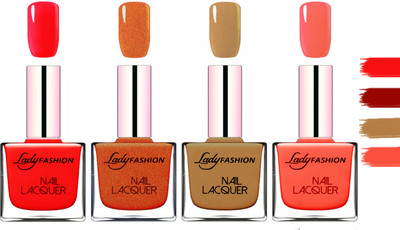 Lady Fashion Extra Shine Extra Long Stay Chip Resistant Nail Polish Bright Red,Copper,Mettalic Brown,Light Orange(Pack of 4)
Lady Fashion Extra Shine Extra Long Stay Chip Resistant Nail Polish Bright Red,Copper,Mettalic Brown,Light Orange(Pack of 4)