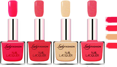 Lady Fashion Extra Shine Extra Long Stay Chip Resistant Nail Polish Sweet Red,Pink,Beach Nude,Bright Pink(Pack of 4)
Lady Fashion Extra Shine Extra Long Stay Chip Resistant Nail Polish Sweet Red,Pink,Beach Nude,Bright Pink(Pack of 4)