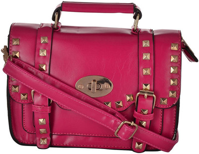 Young & Forever Women Casual Pink Metal, Genuine Leather, Nylon, PU Sling Bag